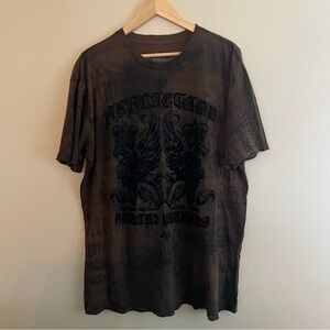 Rare AFFLICTION Men's 2XL Velvet Textured Brown Shirt Y2K Grunge Goth Wing #620